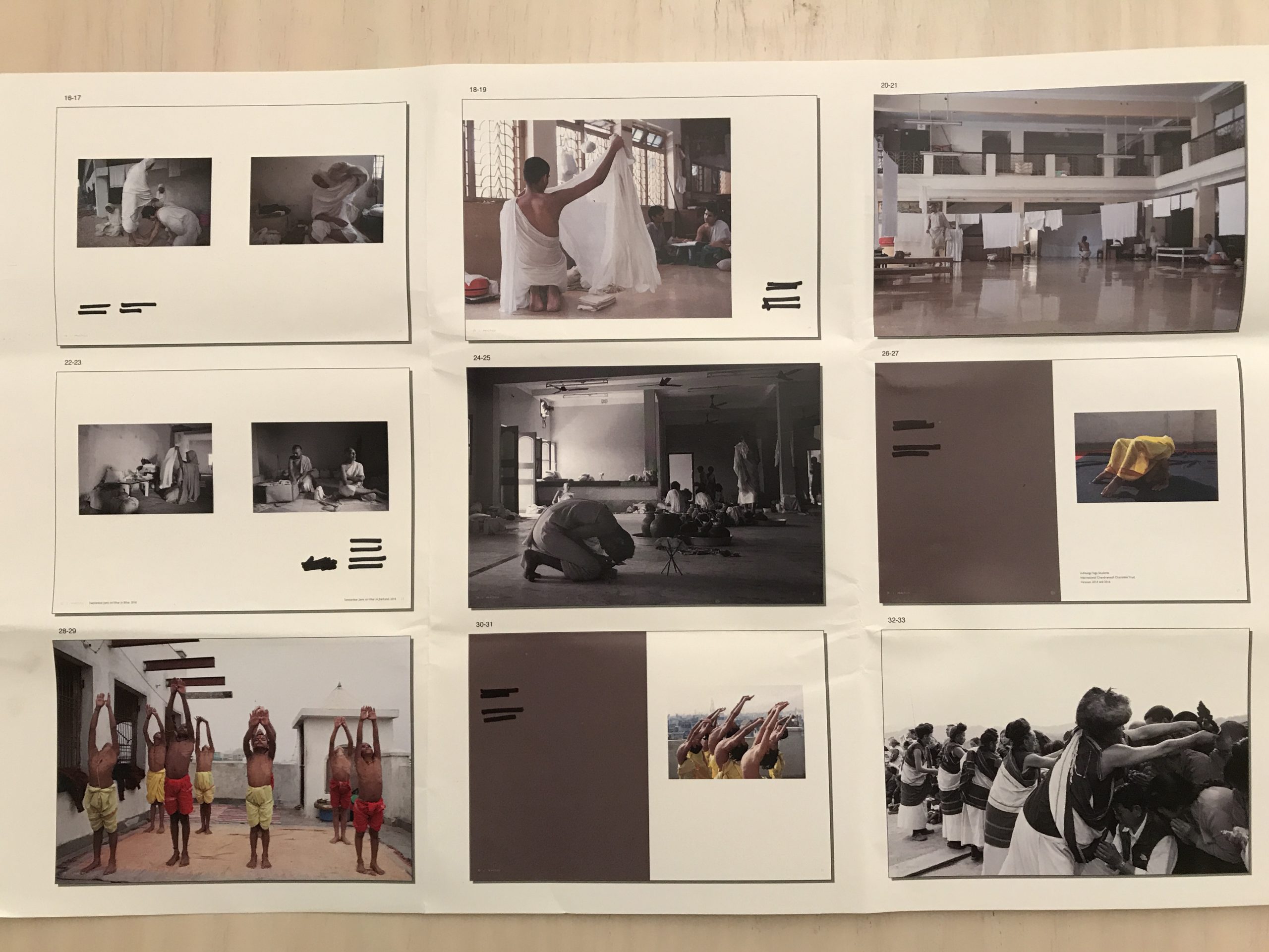 Work-in-progress shots of book layouts and design development materials