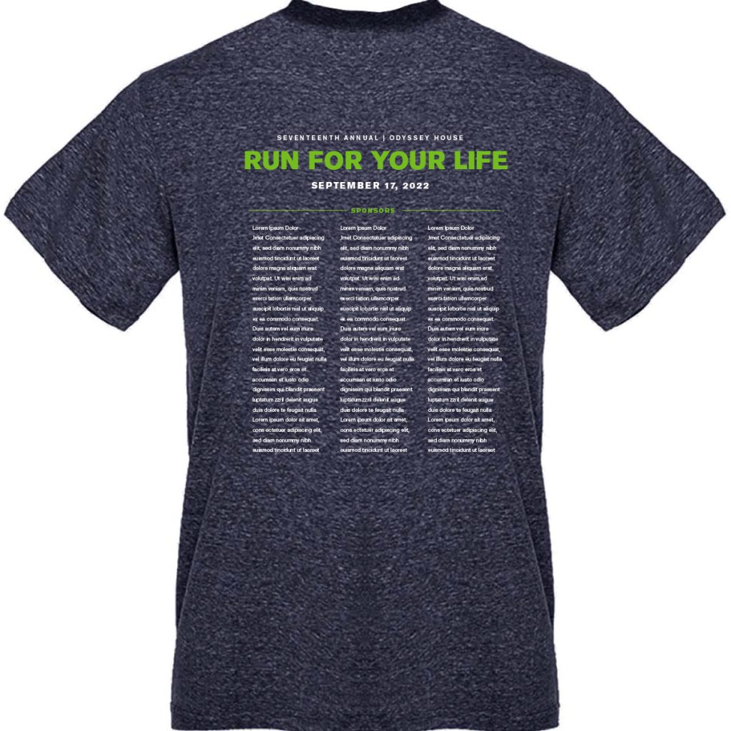 Alternative view of Run for Your Life branded t-shirt showing design application