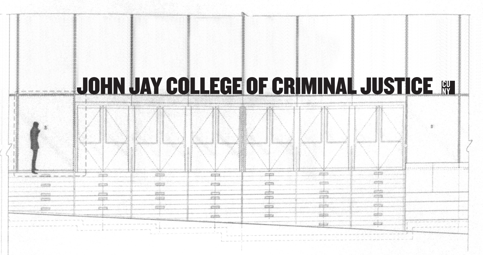 Architect's rendering showing proposed exterior John Jay College signage design and placement on building facade