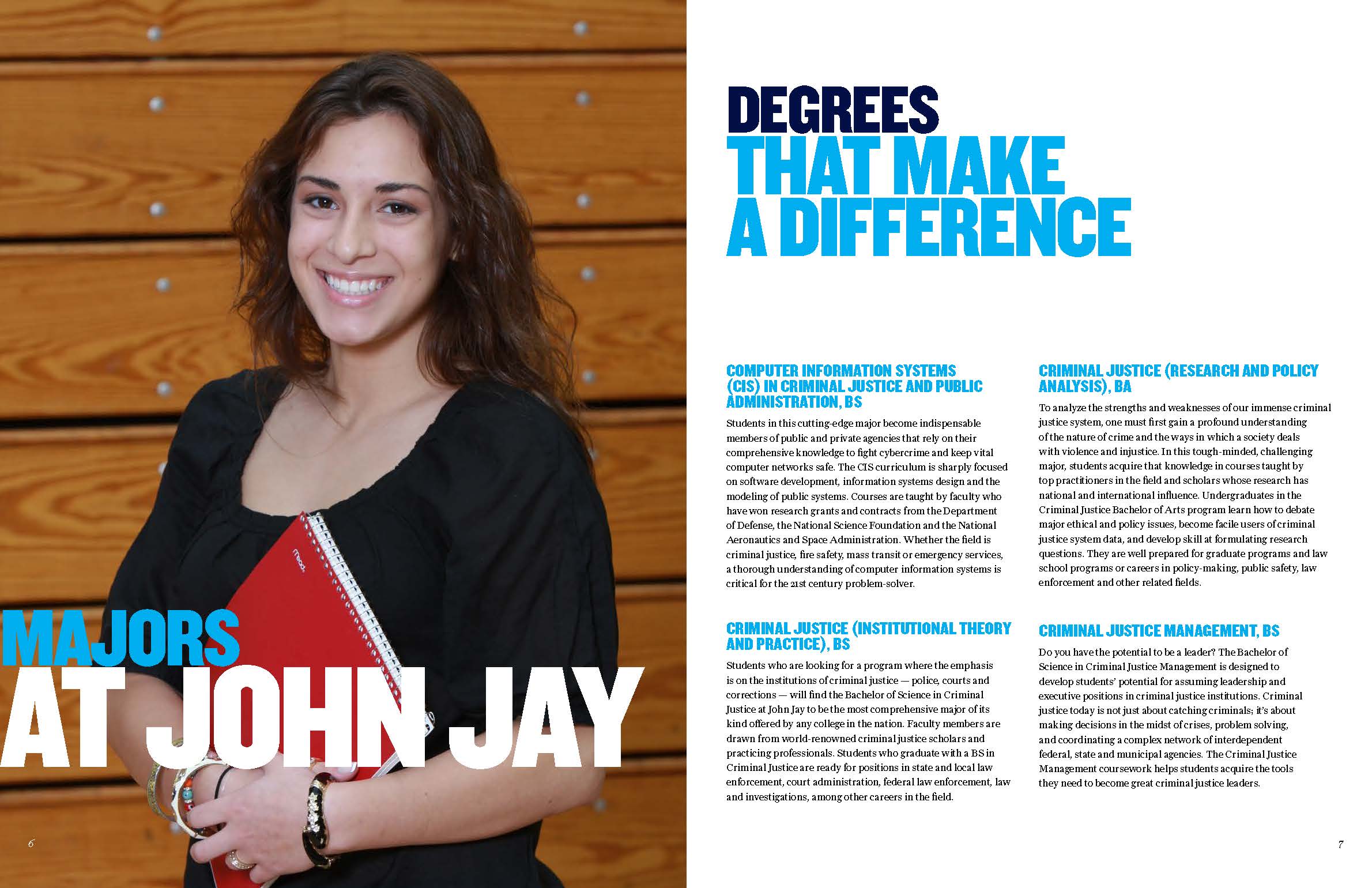 interior spread featuring female student holding a note pad