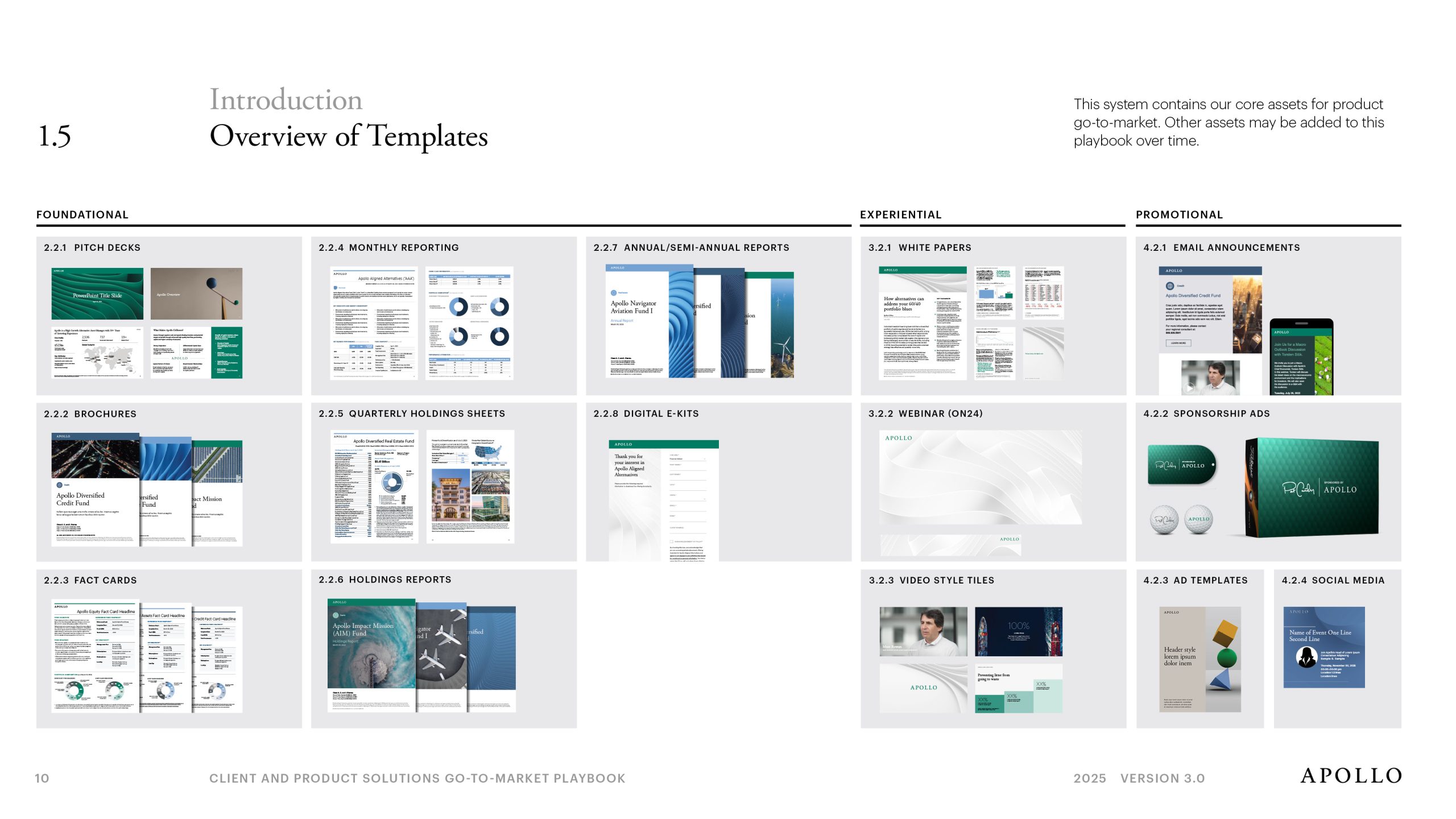 Guidelines page demonstrating Apollo brand application for financial reports and presentations