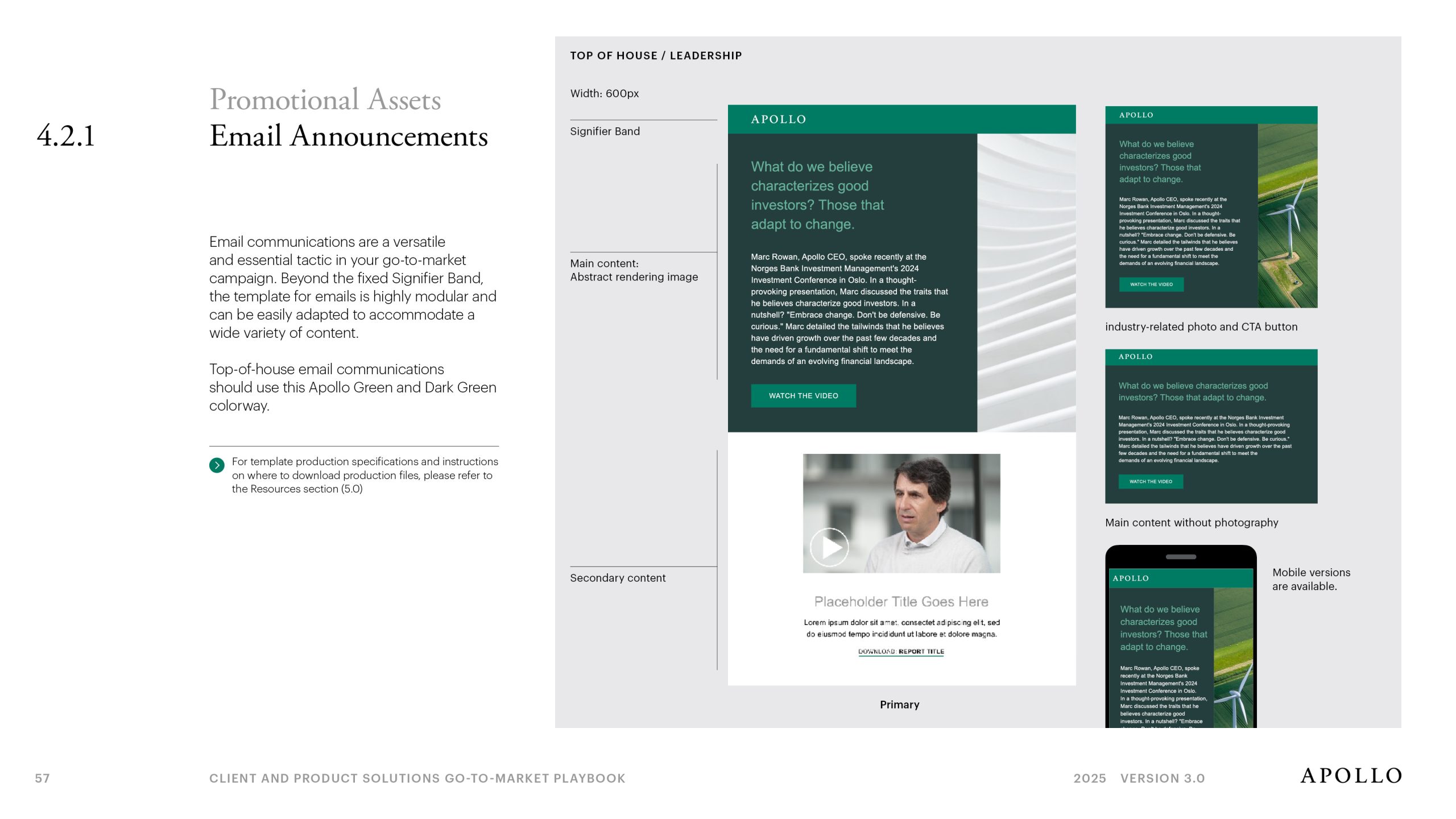 Brand guidelines page displaying comprehensive visual standards for Apollo's financial communications