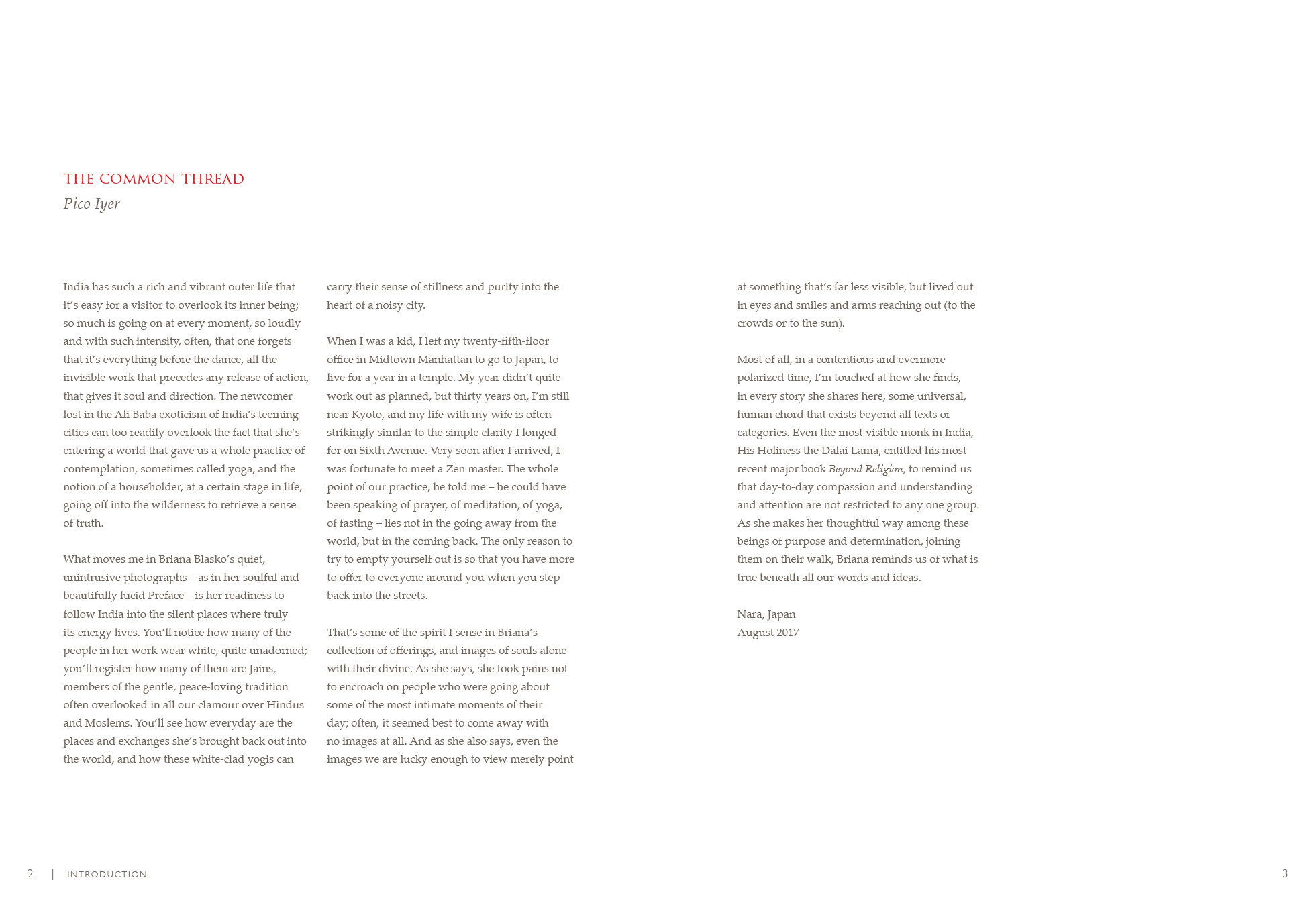 Interior book spread featuring portrait of yogi with thoughtful typography and page design