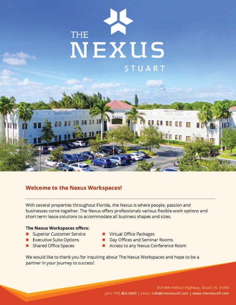Nexus Workspaces Stuart location floor plan page 1 showing detailed workspace layout and office configurations