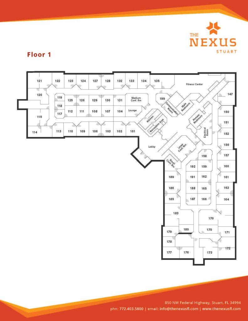 Nexus Workspaces Stuart location floor plan page 2 displaying office spaces, meeting rooms, and common areas