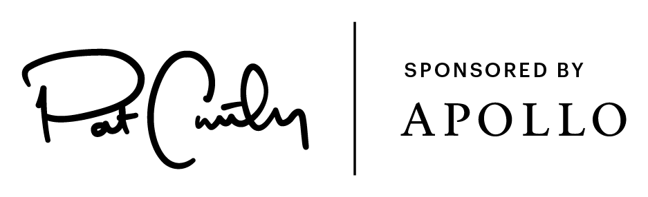 Apollo and Patrick Cantlay co-branded logo lockup in black displaying professional partnership branding