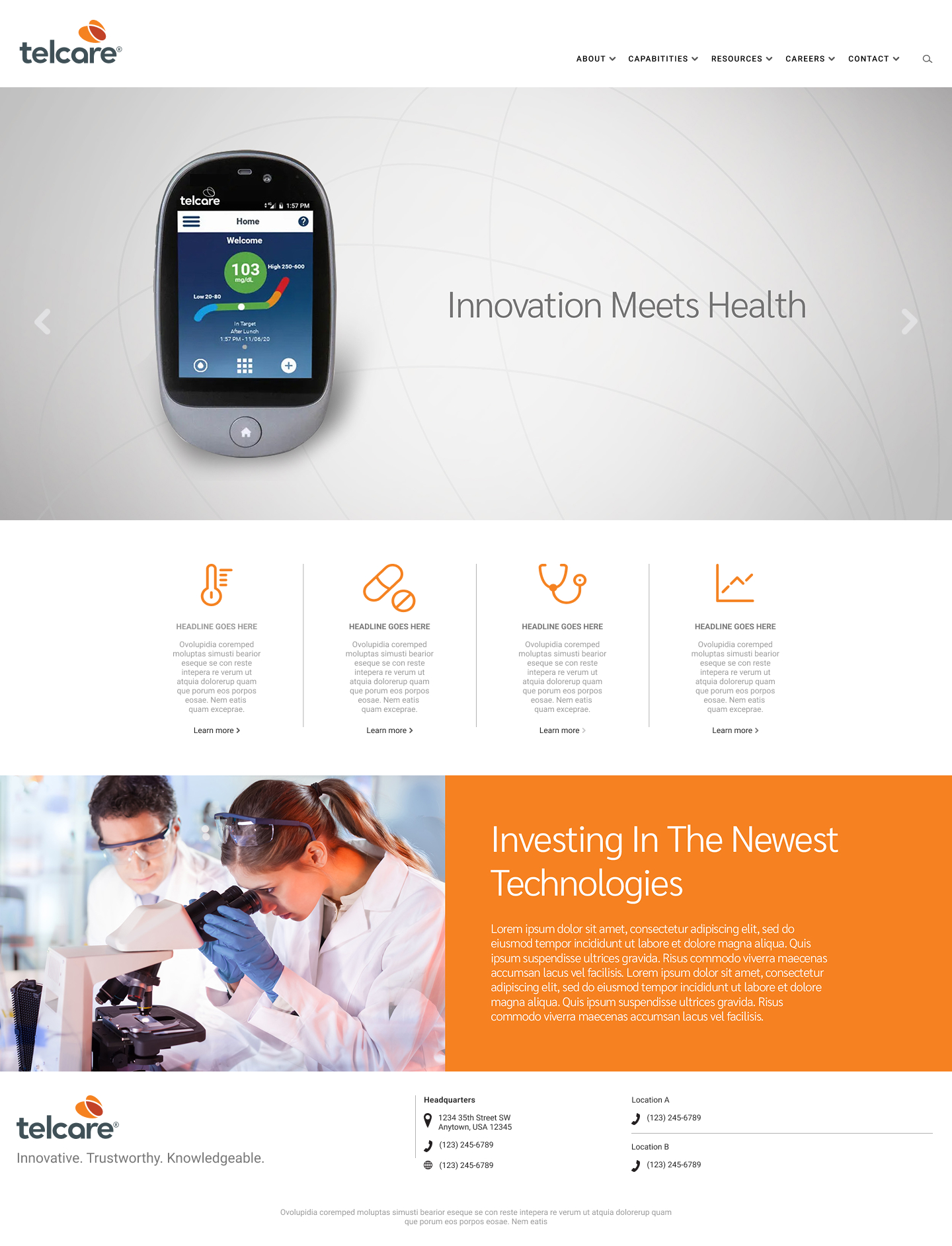 TelCare website homepage design featuring clean, modern layout with healthcare branding and user-friendly interface